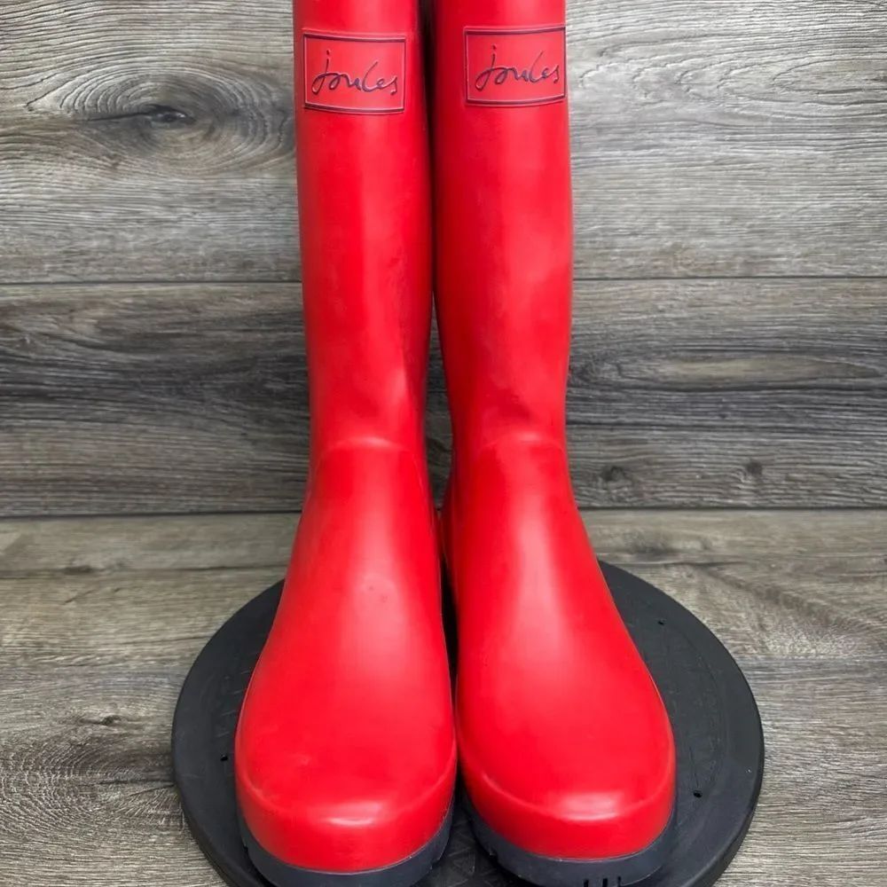 Joules Women Roll Up Wellies Size 10 Bright Red